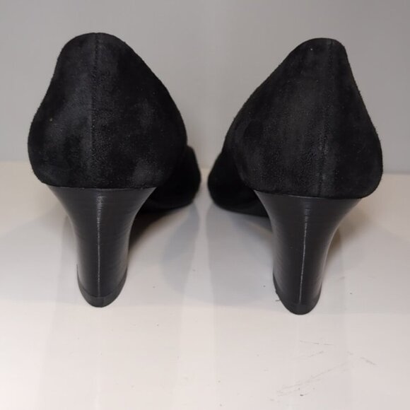 Franco Sarto Suede Leather Pumps Black Peep Toe Block Heels Size 10 - Picture 4 of 11